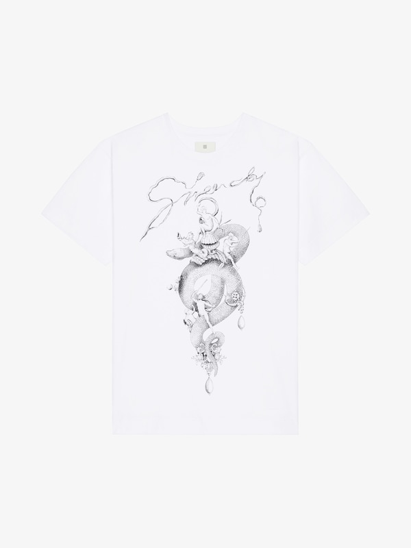 Givenchy T-shirt in cotton with chandelier and snake print Gran oferta