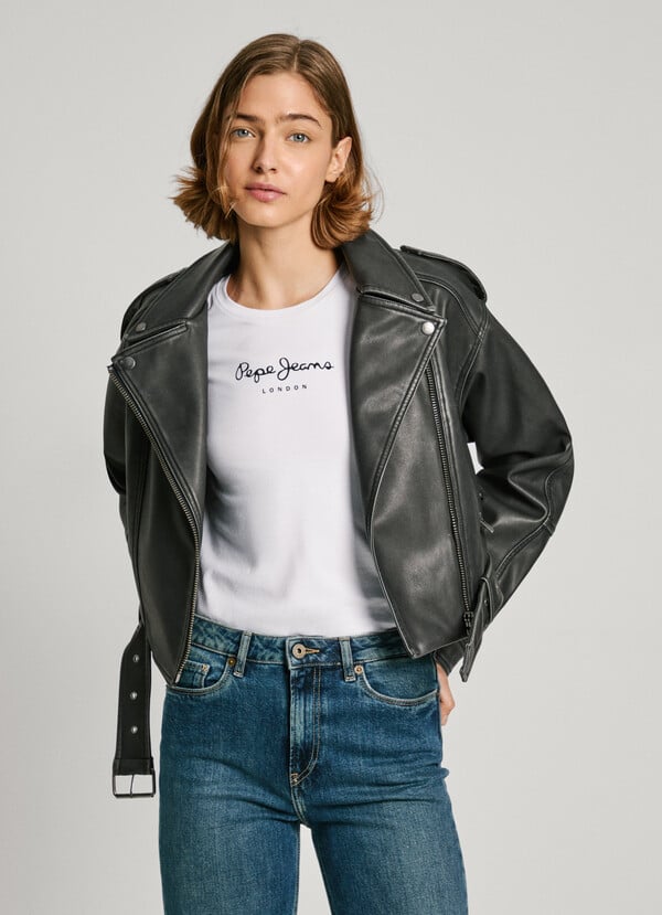 Pepe Jeans cazadora biker con cinturón Ofertas especiales