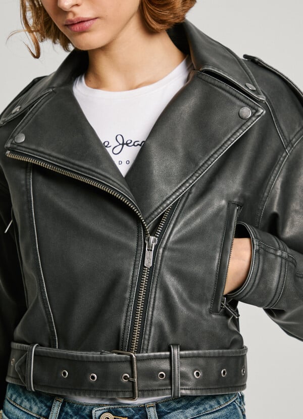 Pepe Jeans cazadora biker con cinturón Ofertas especiales