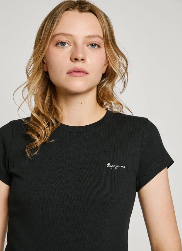 Pepe Jeans camiseta canalé logo estampado Oferta especial