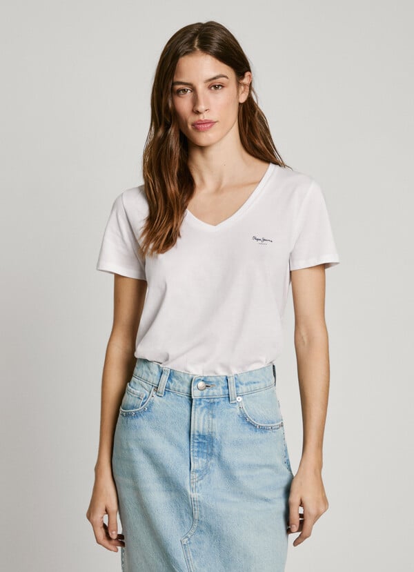 Pepe Jeans camiseta cuello pico logo estampado Últimos 3 días