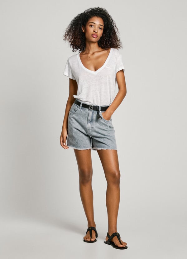 Pepe Jeans camiseta cuello pico logo bordado Promoción por tiempo limitado