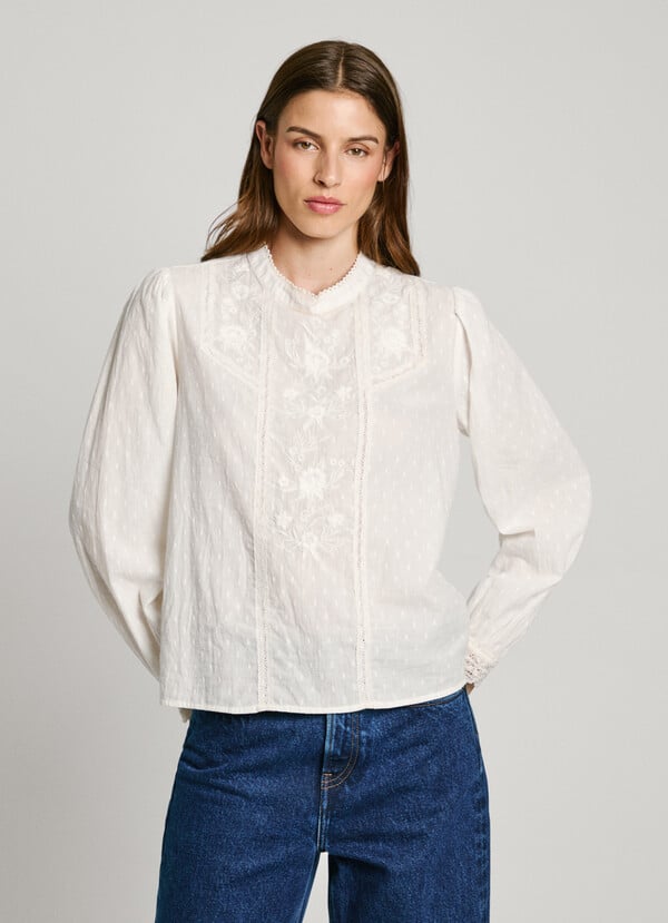 Pepe Jeans blusa romántica detalles bordados