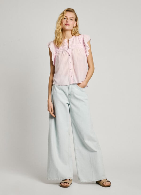 Pepe Jeans blusa manga corta con volantes Grandes descuentos