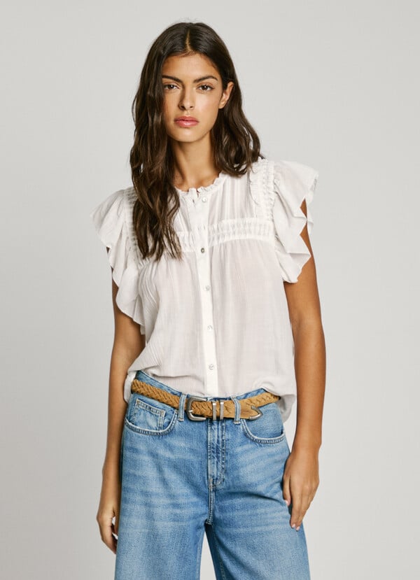 Pepe Jeans blusa manga corta con volantes Liquidación