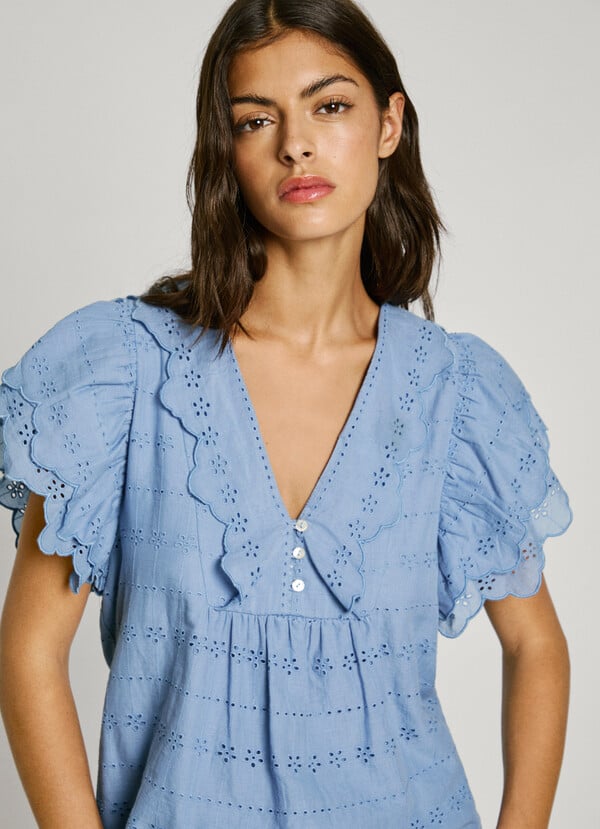 Pepe Jeans blusa manga corta con volantes Libre de impuestos