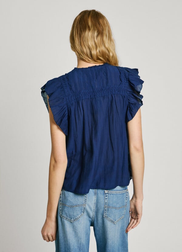 Pepe Jeans blusa manga corta con volantes Descuentos del mes