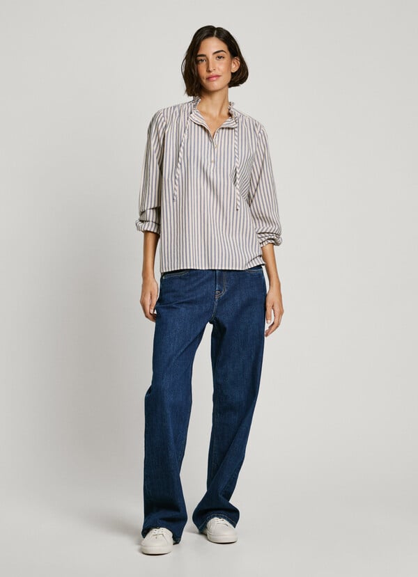 Pepe Jeans blusa rayas volantes en cuello Rebajas de fin de temporada