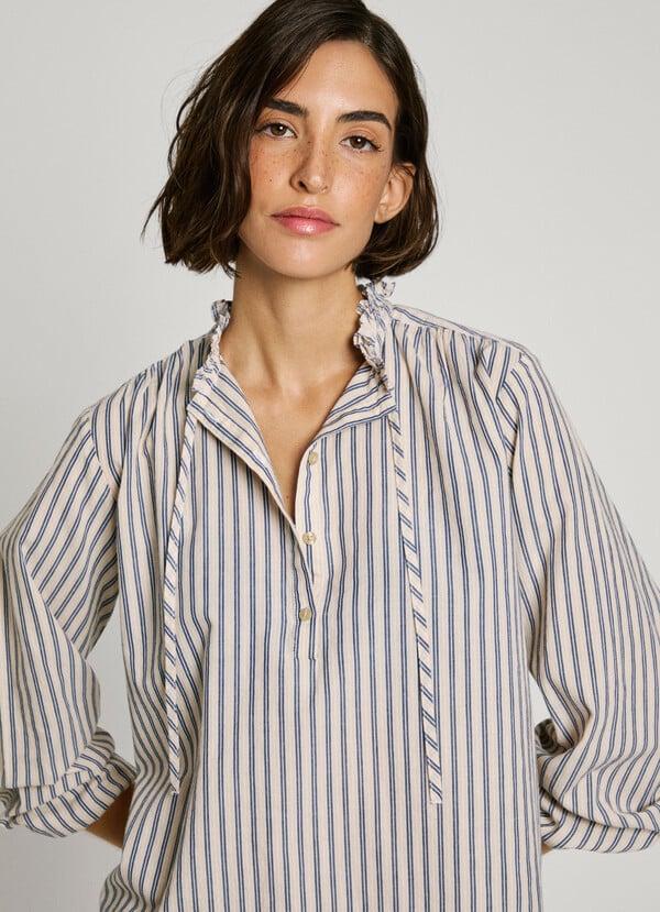 Pepe Jeans blusa rayas volantes en cuello Rebajas de fin de temporada