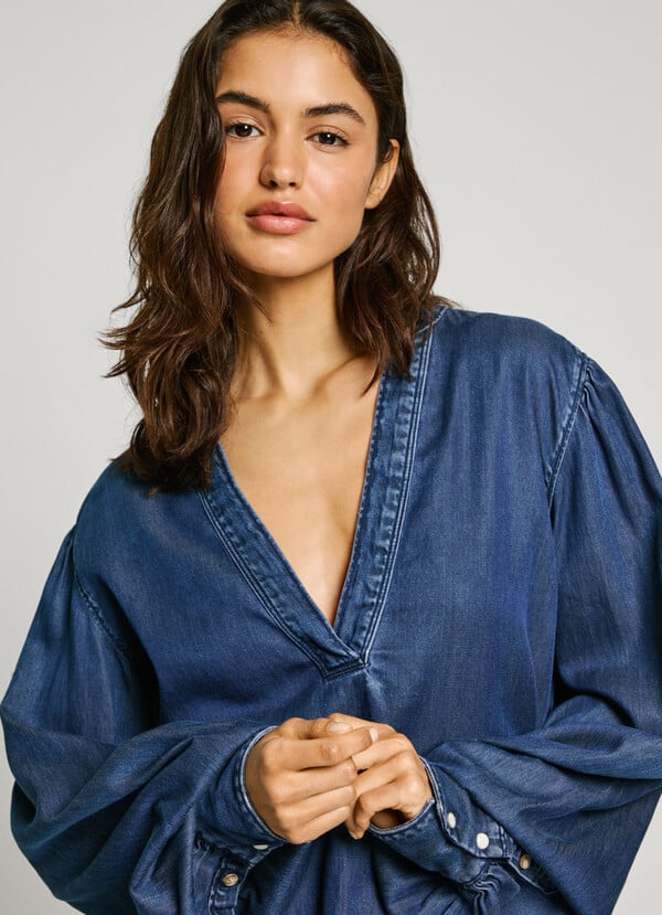 Pepe Jeans blusa denim cuello pico Rebajas baratas