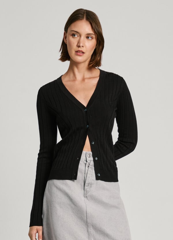Pepe Jeans cárdigan canalé cuello pico Precio de fábrica