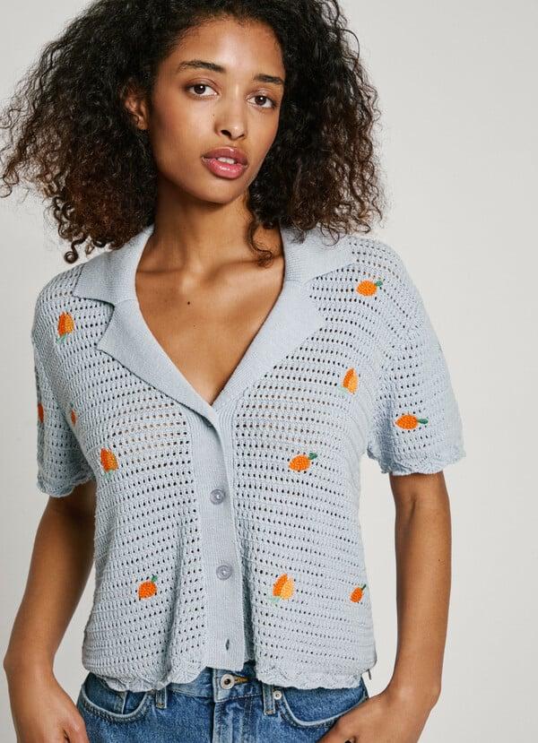 Pepe Jeans camisa de punto con frutas bordadas Oferta especial de fábrica