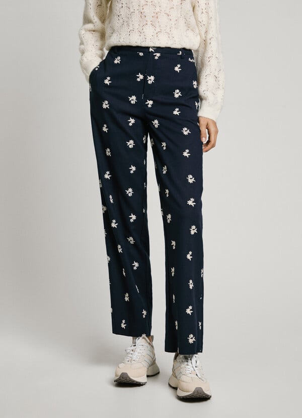 Pepe Jeans pantalón chino flores bordadas Rebajas de fin de temporada