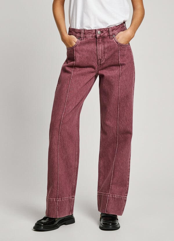 Pepe Jeans jeans fit loose y tiro alto - berry En oferta