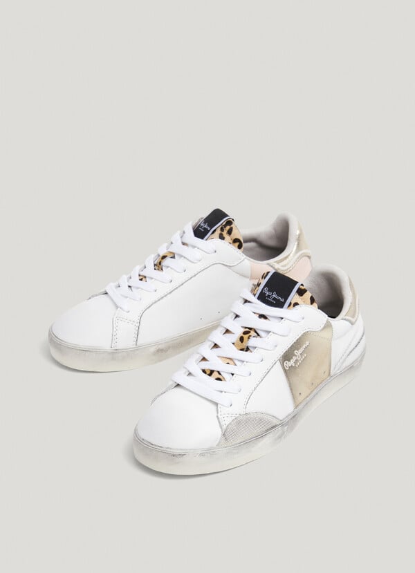 Pepe Jeans zapatillas piel con detalles metalizados Libre de impuestos